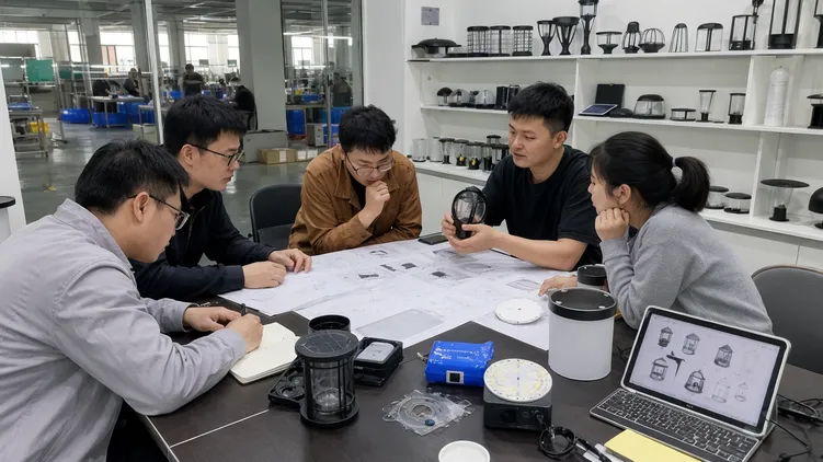 JXSOL in-house engineering team reviewing solar lighting specifications