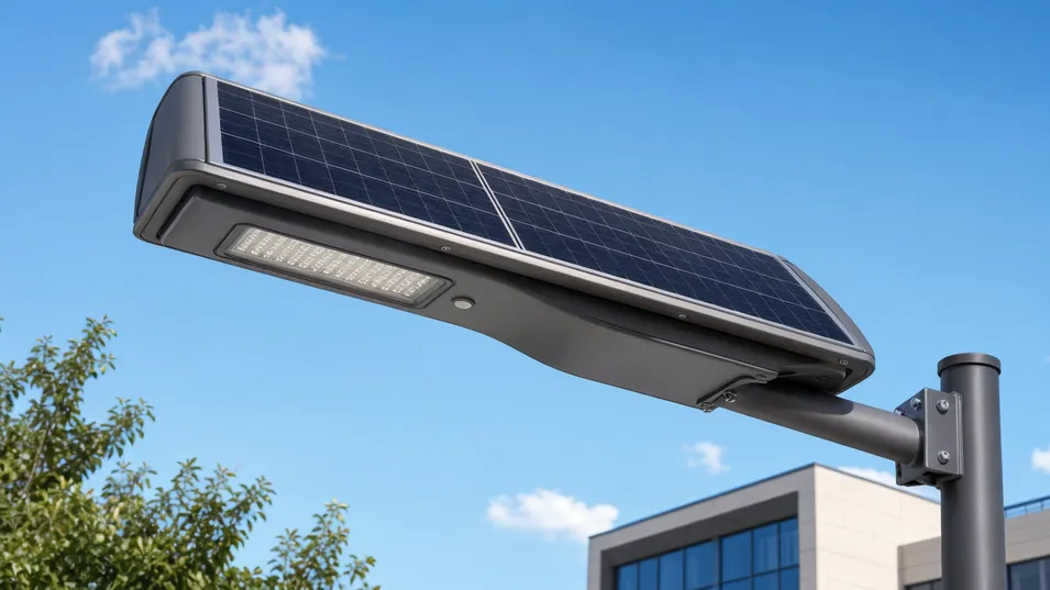 All-in-one smart solar lighting system with integrated panel, battery, LED module, and controller in a single housing unit