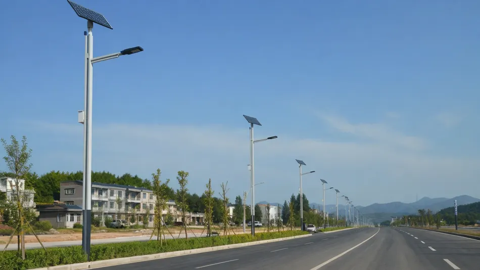 Smart solar street lighting installed along a municipal road upgrade project