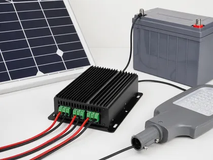 MPPT charge controller managing battery charge and discharge for solar street light