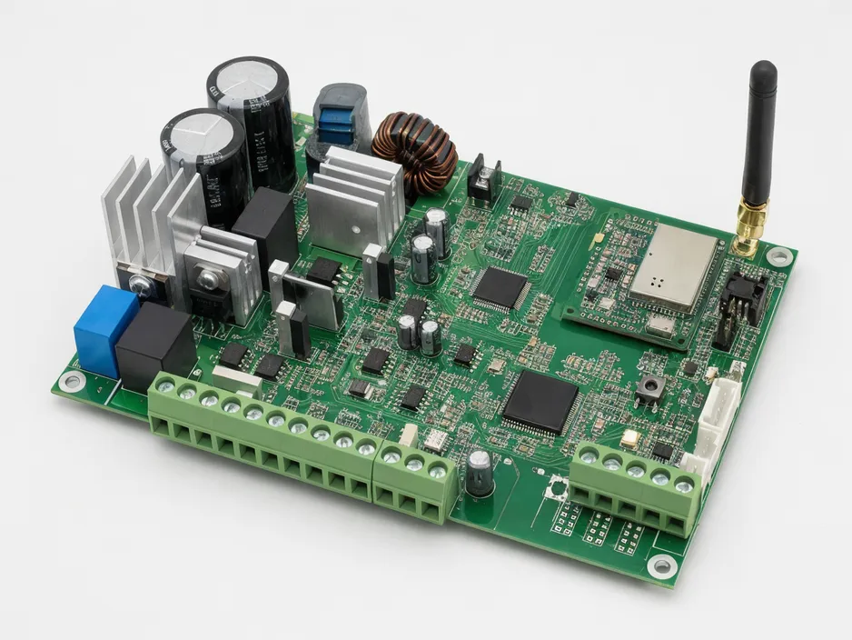 JXSOL solar lighting control system — controller board with MPPT charge circuit and IoT communication module