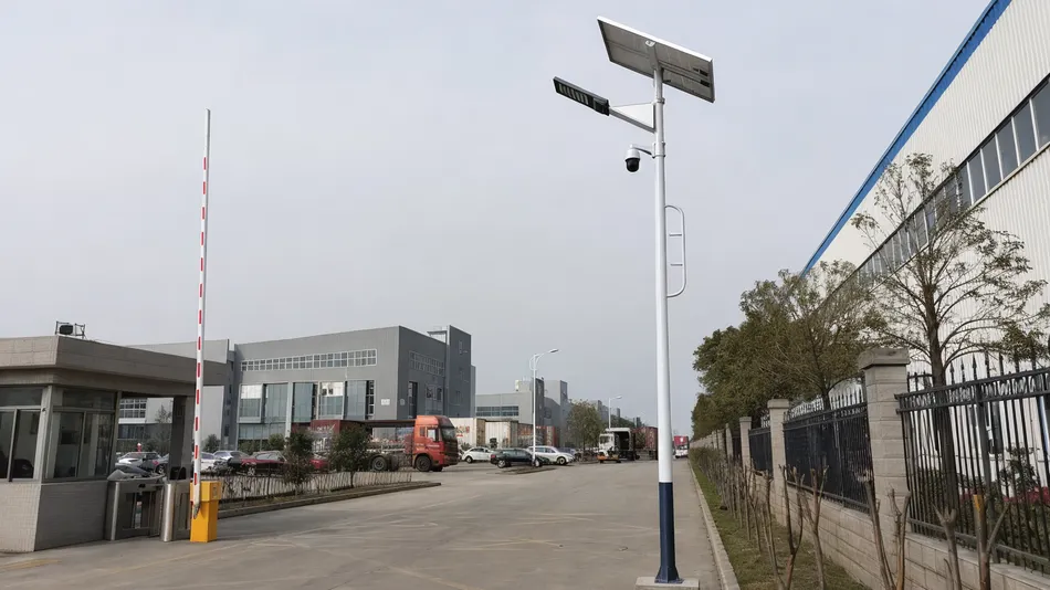 Solar street light with camera installed at industrial park entrance and perimeter road