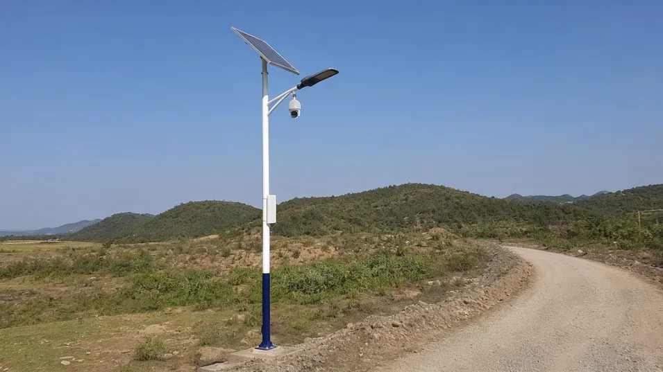 Solar street light with camera installed on a remote rural road with no grid connection