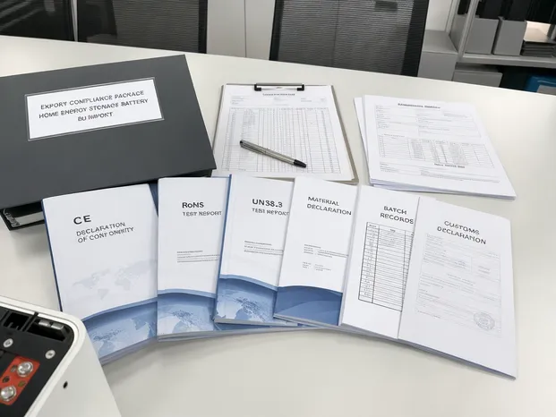 JXSOL compliance document package including CE, RoHS, and UN38.3 certificates for battery export