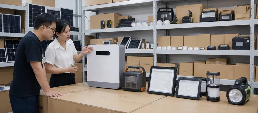 Solar product distributor warehouse with battery storage SKUs