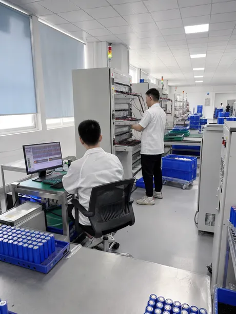 Battery cell testing and grading lab at JXSOL factory