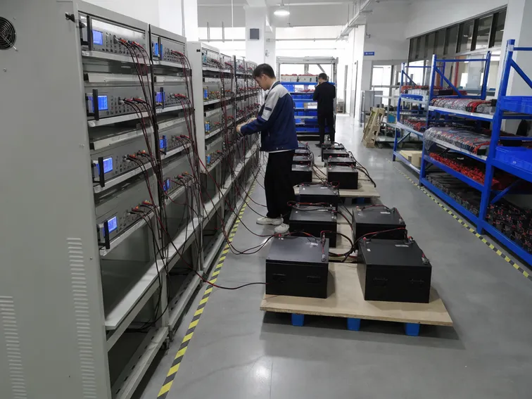 Battery pack charge-discharge testing station at JXSOL factory