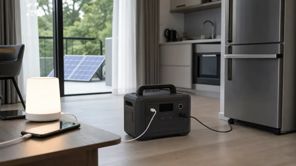 Portable power station providing home backup power during grid outage