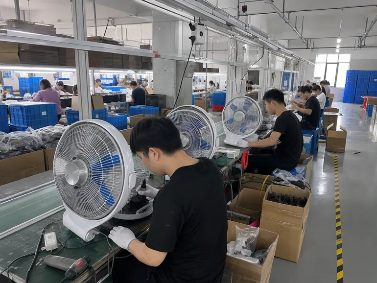JXSOL solar fan production line with quality inspection stations