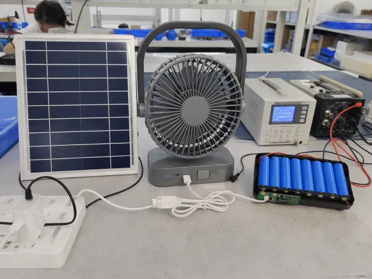 Solar panel and lithium-ion battery pack matched for portable solar fan runtime optimization