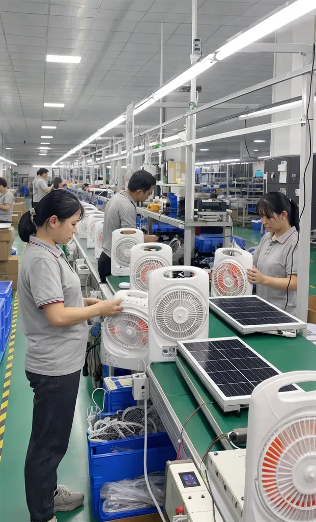 JXSOL factory quality control inspection line for portable solar fan production
