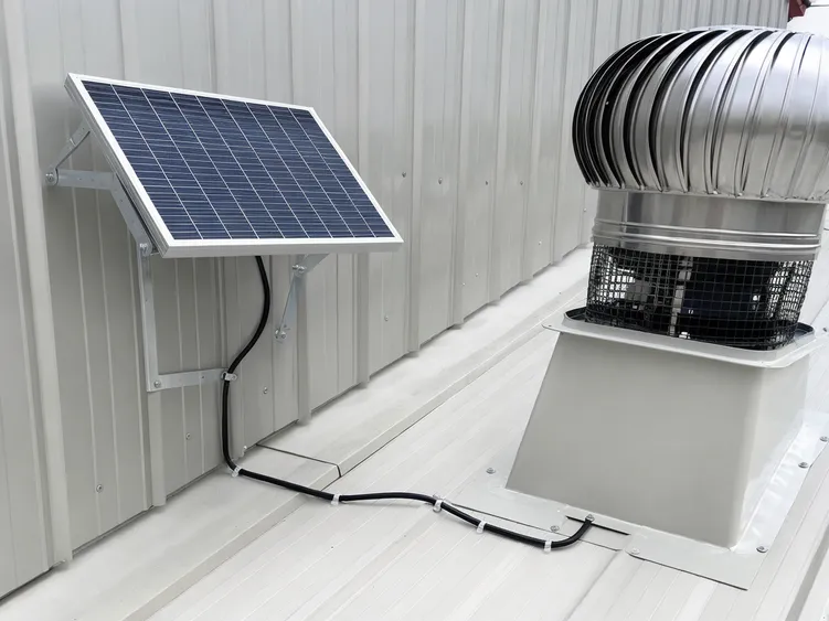 Solar exhaust fan cable routing and panel bracket installation detail