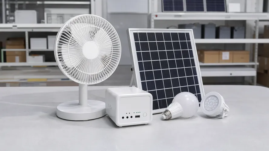 Solar powered fan kit as companion SKU alongside solar lights and battery systems