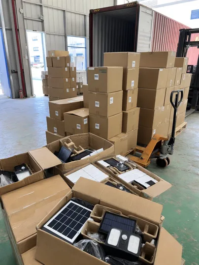 Mixed-SKU export cartons with PIR solar security lights packed for container loading