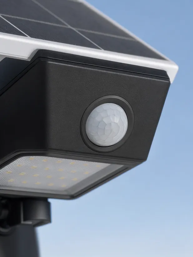 Close-up of PIR passive infrared sensor dome on solar security light