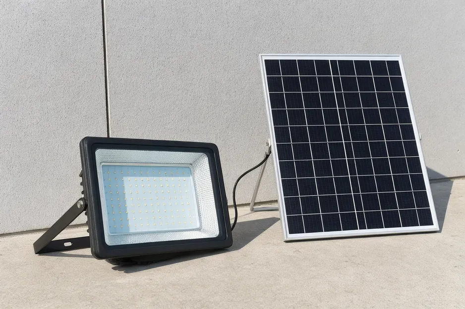 JXSOL solar flood light with die-cast aluminum housing and monocrystalline panel