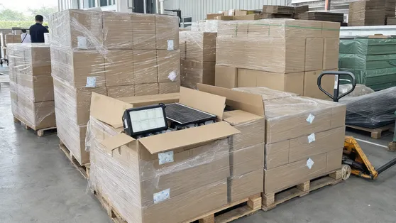 Waterproof solar security lights packaged for distribution in humid tropical markets