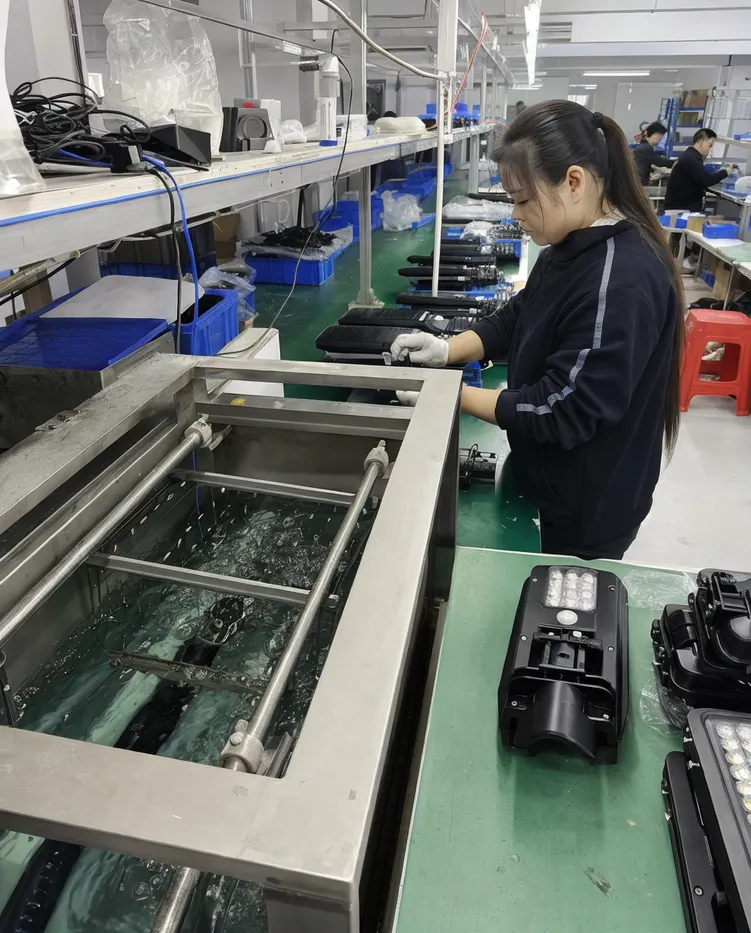 Dedicated IP waterproof inspection equipment on the JXSOL factory production line testing solar security light units