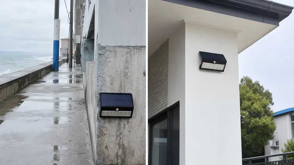 Comparison of exposed coastal installation requiring IP67 versus sheltered wall mount suitable for IP65