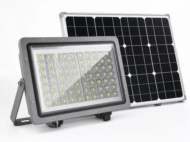 IP67 waterproof solar security light showing die-cast aluminum housing and monocrystalline panel