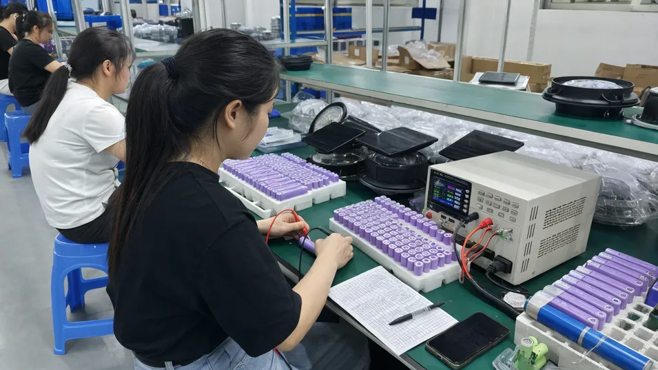 Battery cell matching and capacity testing during solar garden light assembly