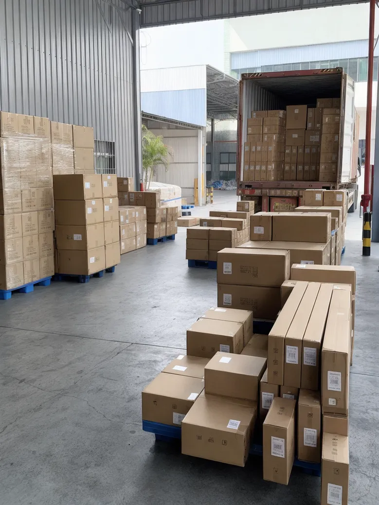 Mixed-SKU solar landscape lighting cartons organized for container loading