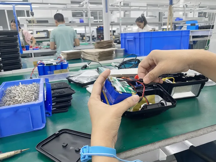 LiFePO4 battery pack assembled for solar spotlight installation