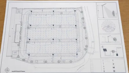 Solar area light pole layout site drawing for engineering review