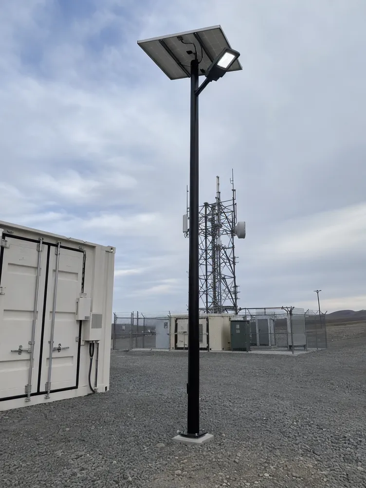 Solar area light installed at a remote commercial site without grid access