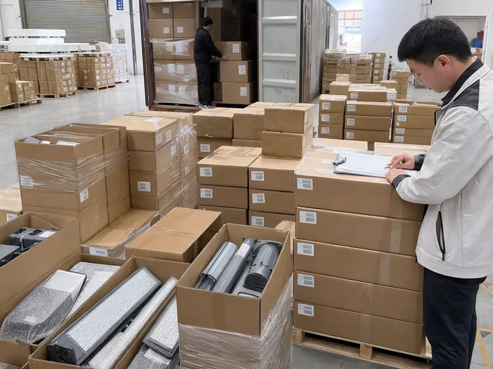 Consolidated packing list for mixed-SKU solar lighting container order