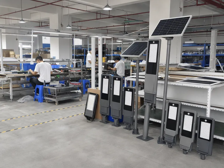 JXSOL solar parking lot lights manufacturing facility and product lineup