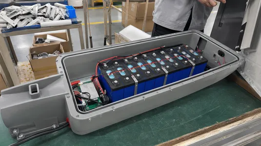 LiFePO4 battery bank sized for multi-day autonomy in solar area light fixture