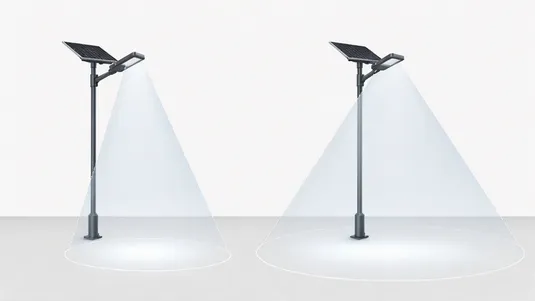Wide-area optical distribution pattern showing 120° and 150° beam angles for solar area lighting