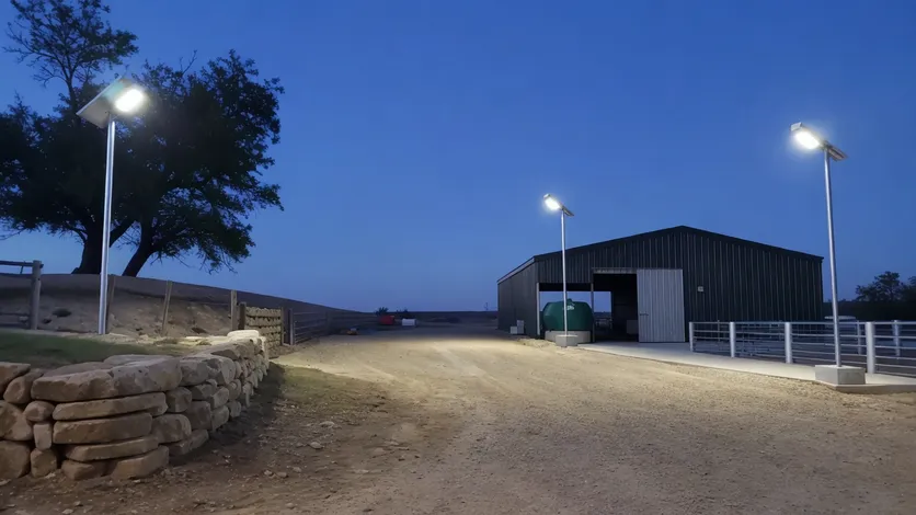 Solar area light illuminating a rural compound without grid connection
