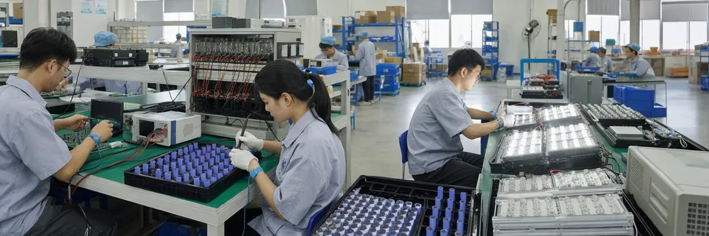 JXSOL factory battery cell matching and LED module testing process for solar lighting towers