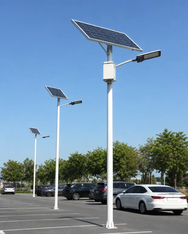 Solar parking lot light configuration variables including pole height, battery autonomy, and panel sizing