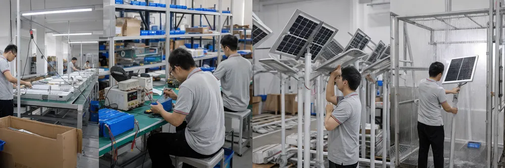 JXSOL solar pole light production line quality inspection and waterproof testing