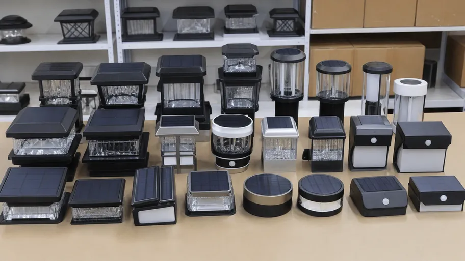 Solar deck lights and fence lights merchandised together for retail distribution channels