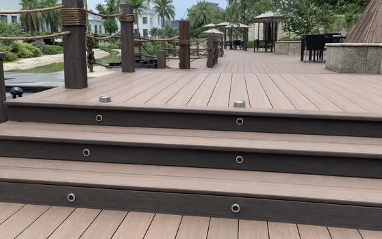 Solar deck lights recessed or surface mounted for outdoor living and hospitality decking