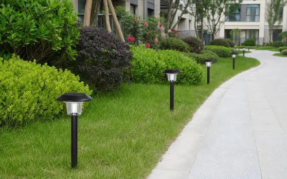 Solar pathway lights with stake mount for garden paths and residential communities
