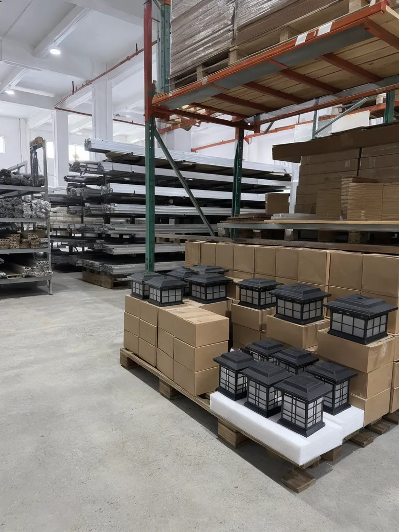 Building material distributor warehouse with solar deck light inventory