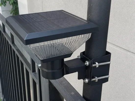 Solar fence light post-bracket mounting hardware detail