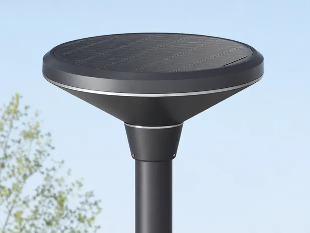 Contemporary minimalist solar post top light with clean geometric lines