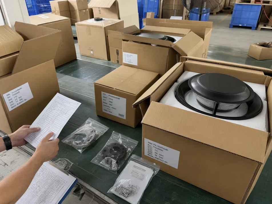 JXSOL solar post top light export packing with labeled cartons, foam inserts, and separated accessory bags