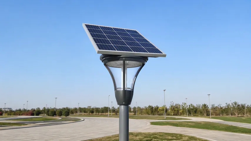Solar post top light panel exposure showing unobstructed skyward orientation for optimal charging