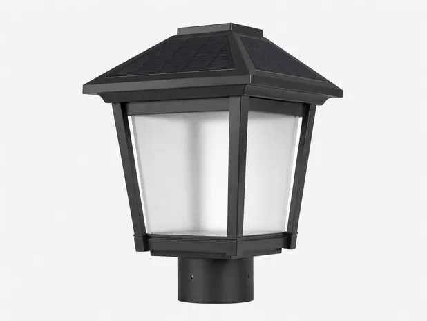 Transitional architectural solar post top light blending classic and modern elements