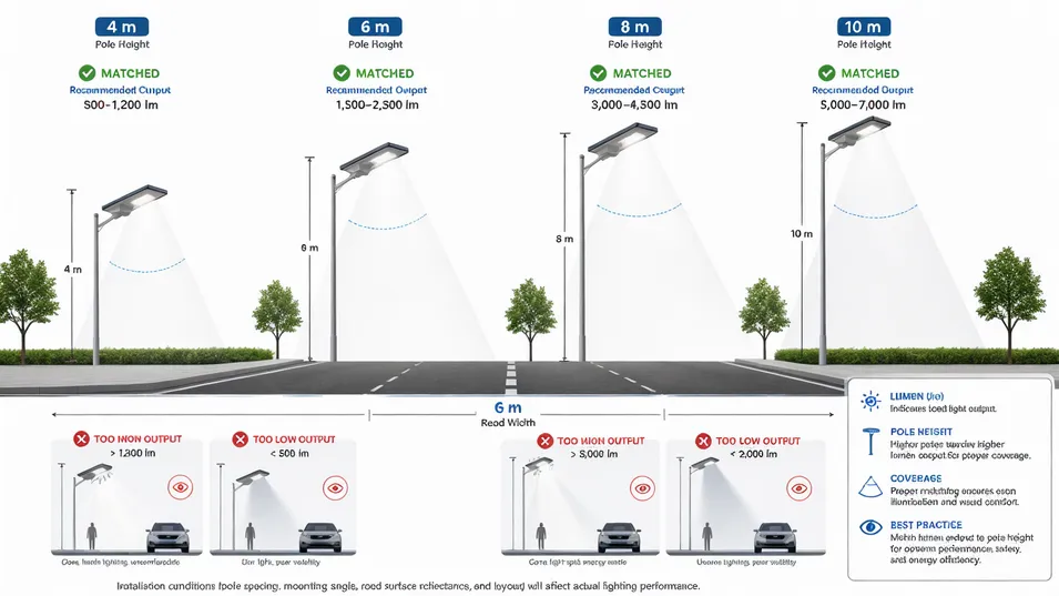 All-in-one solar street light pole height and lumen output matching diagram