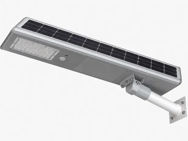 All-in-one solar street light single housing showing integrated panel, LED, battery, and controller