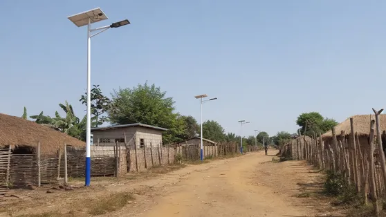 Solar roadway lighting on rural off-grid village road