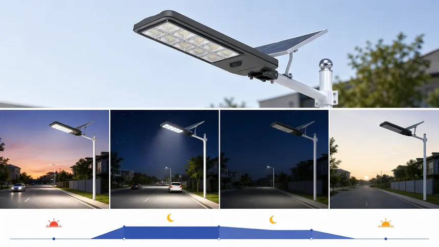 Programmable dimming schedule showing full output during peak hours and reduced output during low-traffic periods